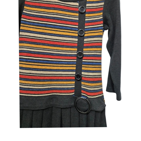 Yumi London Mod Stripe Knit Pleated Mini Sweater Dress Size 6 With 3/4 Sleeves - Picture 7 of 14